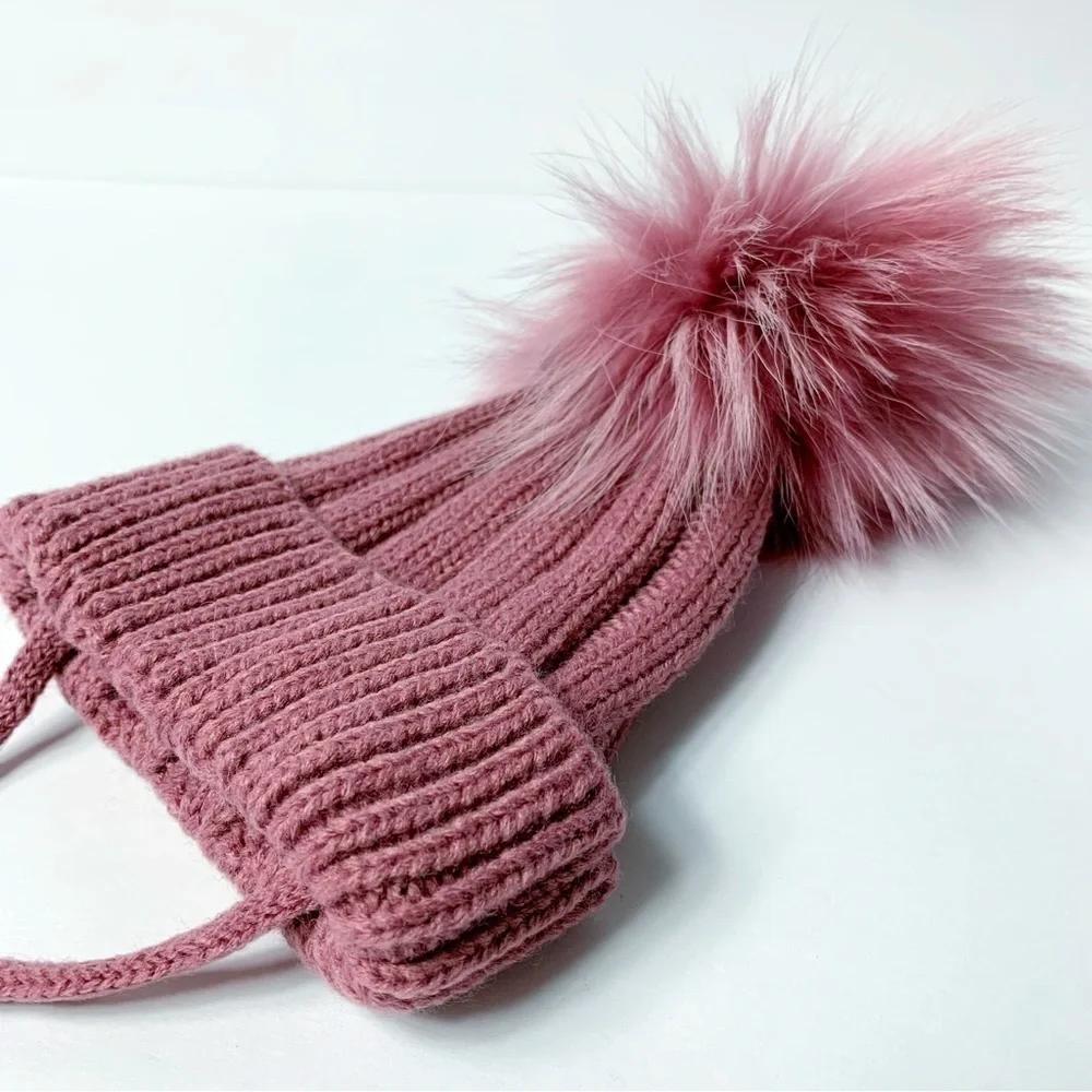 Pink Kids Pom Pom Beanie size Small